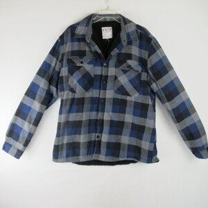VSTR Fleece lined Flannel Shacket Size XL Blue Buffalo Check